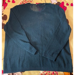 【二手衣】UNIQLO UQ．蕾絲圓領針織衫 長袖．深綠．size：3XL
