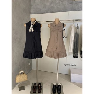 ♥︎Number.13♥︎韓系赫本風polo領無袖連身裙2色藍/卡其