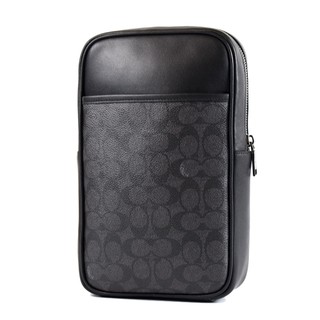 COACH 男款 緹花LOGO防刮方型拉鍊胸包-灰黑【美國正品現貨】