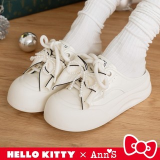 Ann’S X Sanrio三麗鷗 HELLO KITTY 聯名 可拆蝴蝶結 胖胖圓頭穆勒鞋4cm-白
