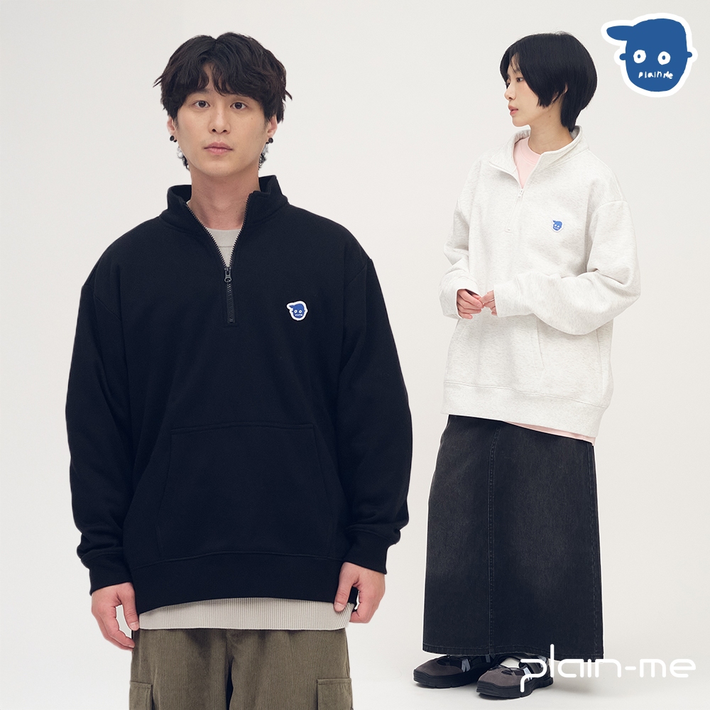 plain-me [小P社長半門襟立領] 大學t 長袖 男生上衣 上衣長袖男 男裝 [PPP0003-261]