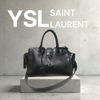 ㊣✨YSL✨SAINT LAURENT 聖羅蘭 黑色 拼接 壓紋 鱷魚紋 烤漆 兩用 醫生包 手提包 肩揹包包/二手精品