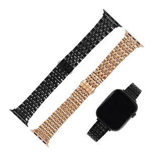 Apple Watch 全系列通用錶帶 蘋果手錶替用錶帶 亮光色澤 蝴蝶雙壓扣 不鏽鋼錶帶 黑/玫瑰金色