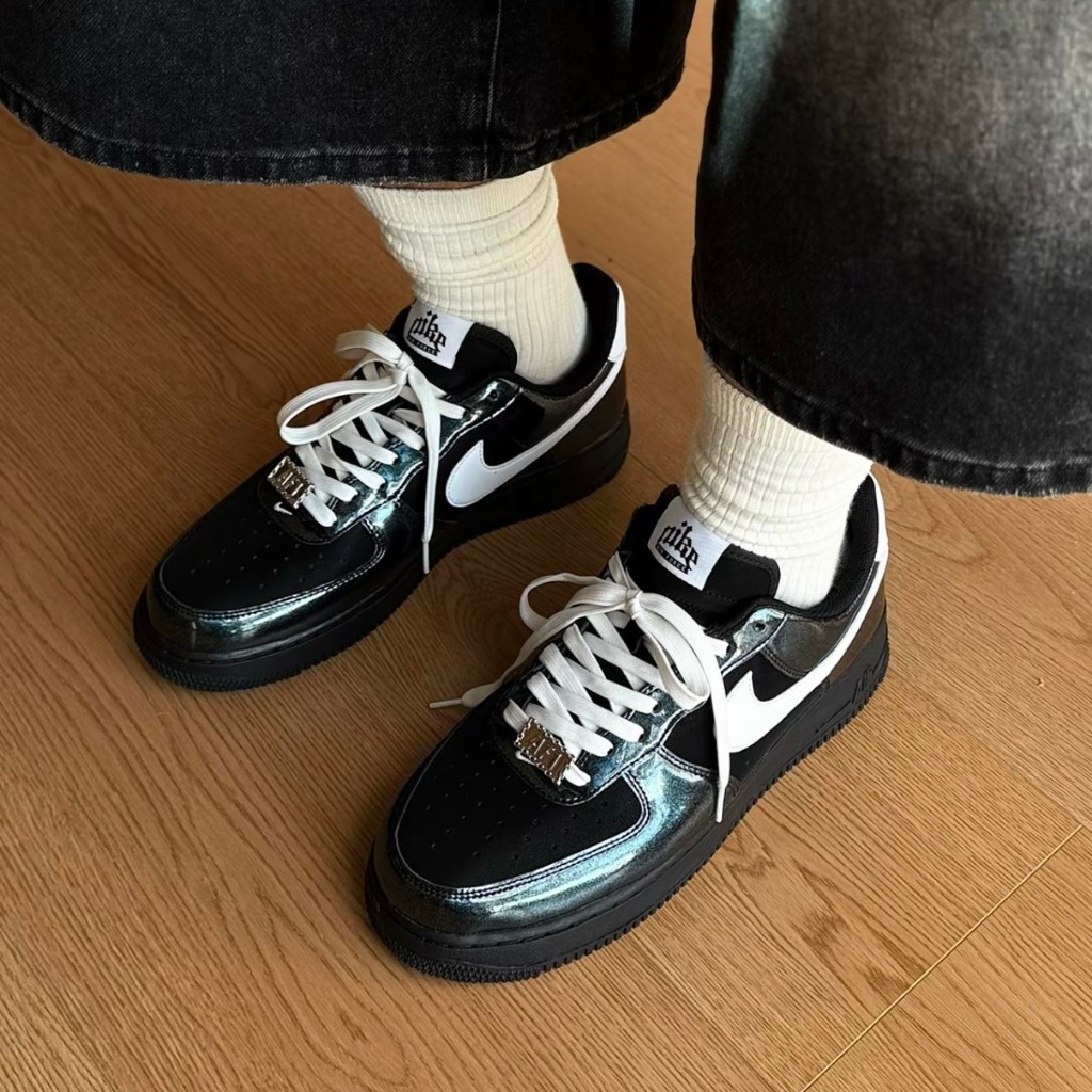 -ES- NIKE AIR FORCE 1 復古 AF1 漆皮 亮面 黑白 休閒鞋 男鞋 IB6843-001