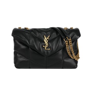 YSL Puffer Toy 金字縫線小羊皮迷你翻蓋鍊包(黑色)