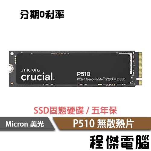 Micron 美光 P510 1T 2T M.2 2280 無散熱片 SSD 固態硬碟 原廠五年保『高雄程傑』