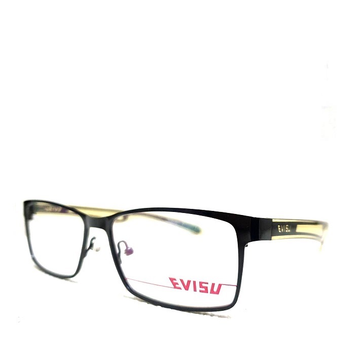 EVISU 日本福神 時尚潮流 亞洲版 流線速度感 黑色輕合金 透黃色鏡腳 黑色字體LOGO 光學眼鏡