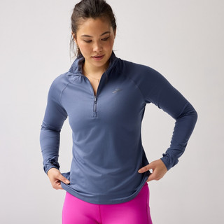 【BROOKS】女 Dash 奔跑半拉鏈長袖上衣 3.0 暗影藍(221733414)