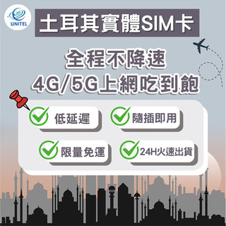 【優一電訊】土耳其 SIM卡 上網絡卡 網絡卡 不降速喫到飽 即插即用 伊斯坦堡 卡帕多奇亞 棉堡 安塔利亞 熱點分享