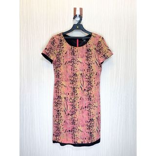 DKNY 粉橘蛇紋印花絲綢短袖洋裝 商品號 (25100475