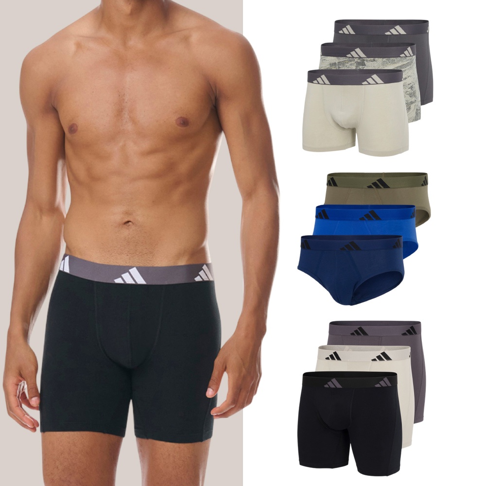 【adidas underwear】愛迪達內褲 男士內褲 三件組 高彈舒適 速乾棉質親膚 四角內褲 平口內褲
