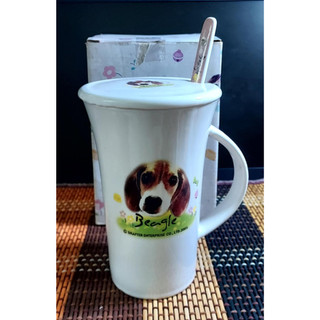 The Dog Beagle 陶瓷馬克杯蓋杯湯匙組 新未用 附一小蜜封罐 共2件