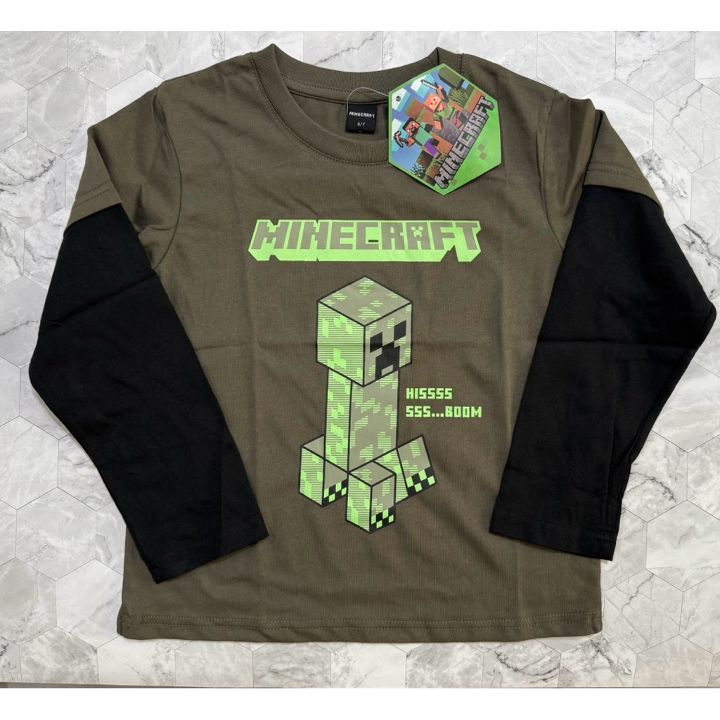 現貨♻️外貿原單新款Minecraft我的世界創世神衣服薄款麥塊全棉T恤長袖上衣苦力怕春秋季棉質薄款假二件長䄂圓領T恤