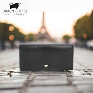 【寧寧精品】台中35年老店【BRAUN BUFFEL 德國小金牛】菲莉亞 18卡兩折黑色女長夾 BF688-631