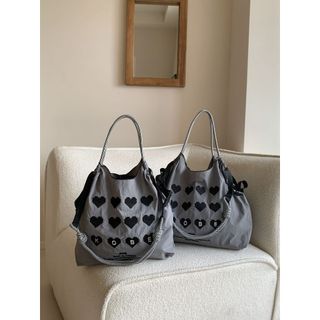 ⭐WBP免運🔥日系ball chain 刺繡 愛心型 斜挎帆布包 大容量 戶外休閑單肩包 通勤包 手提袋 帆布袋環保