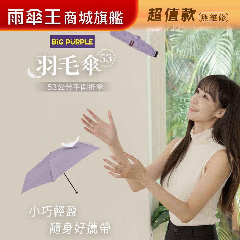 雨傘王 商城旗艦 | 羽毛傘 超輕量 手動傘 折疊傘 登山 旅遊 晴雨傘 BigPurple超值款無維修