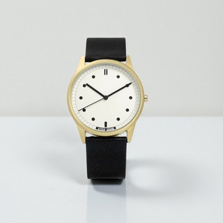 HyperGrand / CW01GWBLK /Classic Black 極簡工業風真皮手錶 米白x金框x黑 38mm