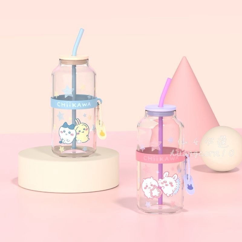 吉伊卡哇玻璃吸管杯🐭🐱🐰正版授權 吉伊卡哇水杯 吉伊卡哇玻璃杯 chiikawa杯子 吉伊卡哇周邊  小桃 烏薩奇