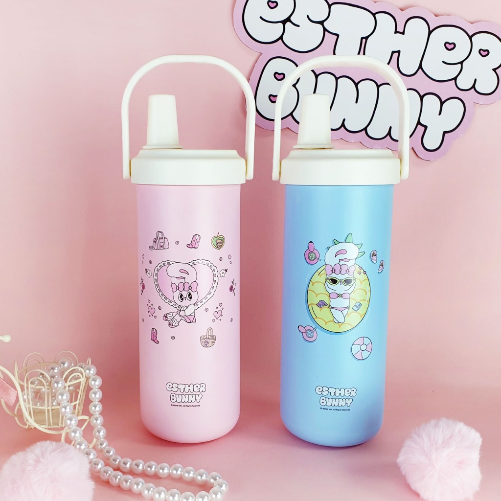 新品上市【Esther Bunny艾絲樂小兔】不鏽鋼手提吸管杯 水杯 保溫杯