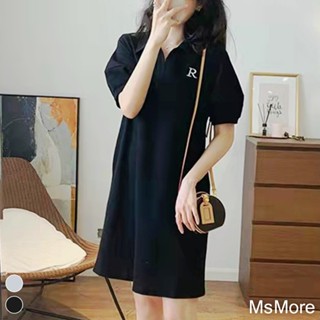 MsMore 法式茶歇減齡連身裙休閒polo衫短袖中長版寬鬆洋裝#116402