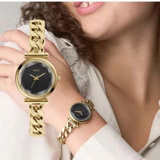 FOSSIL Carlie mini 優雅金黑麵羅馬時刻女錶 金色不鏽鋼錶帶 28 MM ES5440