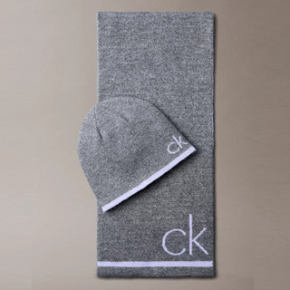 Calvin Klein CK標誌圍巾/針織毛帽套裝禮盒組 CK C74970 灰色(現貨)