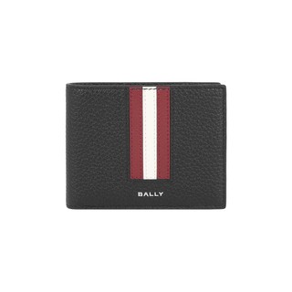 BALLY Ribbon 紅白條紋牛皮6卡對開短夾(黑色)