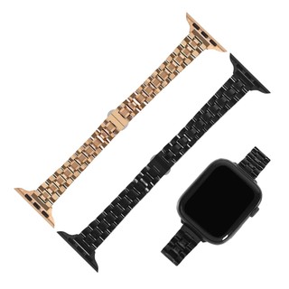 Apple Watch 全系列通用錶帶 蘋果手錶替用錶帶 蝴蝶雙壓扣 不鏽鋼錶帶 黑/玫瑰金色