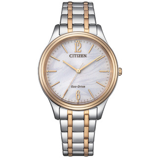 CITIZEN 星辰錶 Lady's 光動能 白麵半金不鏽鋼女錶 34mm EM0416-78A 台灣公司貨全球保固3年