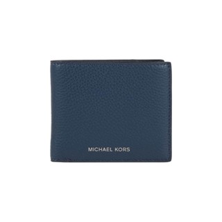 Michael Kors 銀字Logo 荔枝皮革對開證件照短夾(海軍藍)
