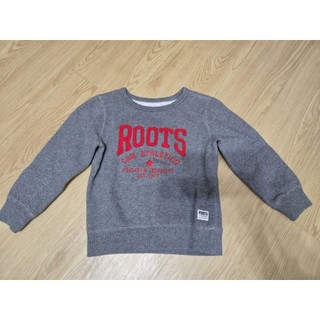 roots 女童 灰 海狸 紅 刷毛 長袖 大學T 大logo 2 2T 2y
