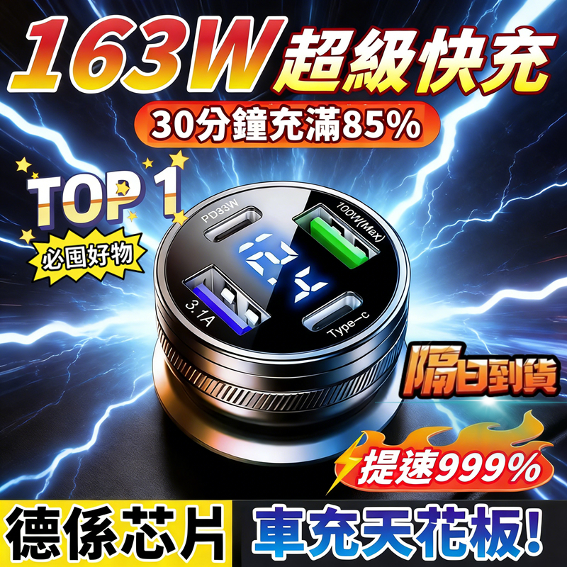 小米有品🔥163W車用充電器 四口同充 車載USB車充 車充 汽車充電器 點煙器充電擴充 多功能車充PD快充 手機充電器