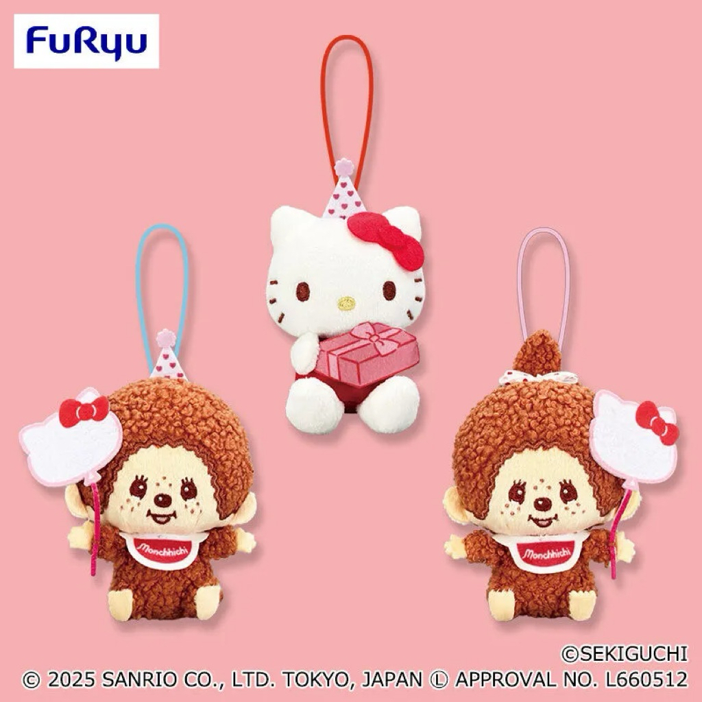 ❤Lika小舖❤夢奇奇 凱蒂貓 日本帶回 全新正版現貨 monchhichi景品玩偶布偶娃娃吊飾 蒙奇奇 三麗鷗聯名