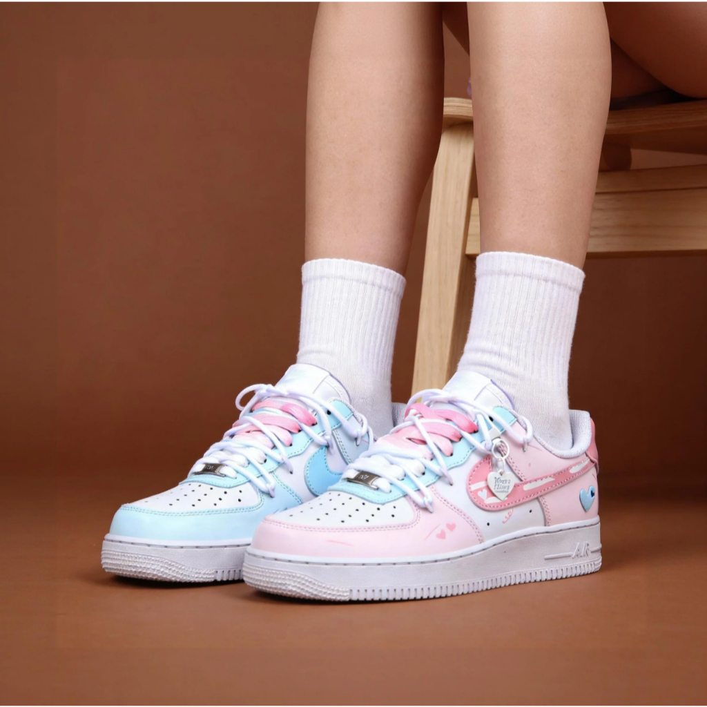 正品倉 Nike Air Force 1 反轉鴛鴦 甜心浪漫 少女心 甜美風 解構設計 休閒鞋 板鞋 客製款