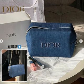 現貨 迪奧 dior 彩妝專櫃 限定 牛仔藍 化妝包 DIY改造鏈包 化妝包 練包 牛仔 質感