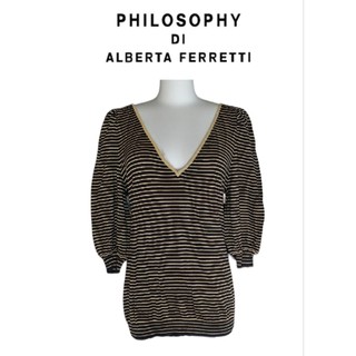 義大利名牌~【PHILOSOPHY Di ALBERTA FERRETTI】條紋設計的泡泡袖針織上衣（有吊牌）~T1