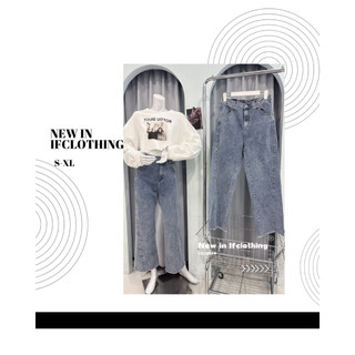 Ifclothing苡芙 S-XL 後鬆緊牛仔寬褲 牛仔褲 長褲 寬褲 直筒褲 隔日到貨