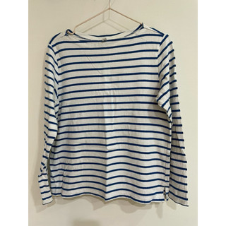 （二手）日牌 UNIQLO 船領 海軍風 純棉 條紋上衣