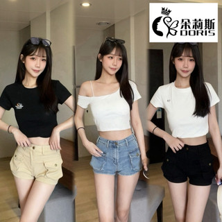 【Doris朵莉斯服飾】(現貨當天出)🄰🅈#3706比例感直接拉滿🔥腿長視覺MAX 口袋設計牛仔高腰小短褲