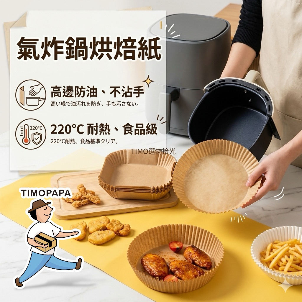 【TIMO選物拾光｜氣炸鍋烘焙紙】（294）烘焙紙 氣炸鍋紙盤 矽油紙 氣炸鍋紙 烘焙墊 氣炸鍋紙 氣炸鍋專用 烘焙紙盤