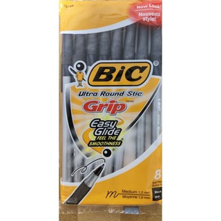 BIC比克 Ultra Round Stic Grip 好握圓珠筆黑色1.0mm筆蓋式一組8支
