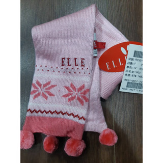 ELLE 全新女童粉紅色雪花/毛球羊毛20%圍巾(9*100公分)