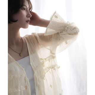 ClassIcal Elf x Econ 日本正品 精緻大人感 2Way薄紗皺摺小花刺繡綁帶襯衫