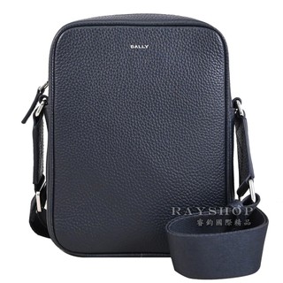 睿鈞國際精品 BALLY 6314887 YORK 小LOGO荔枝牛皮拉鍊斜背包.深藍 現貨