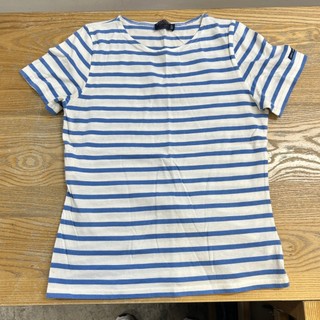 法國Saint James短袖條紋T-SHIRT(白底淺藍條)有黃漬