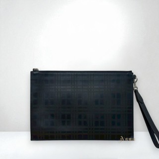 JS1330-BURBERRY 黑牛皮雷射洞洞格紋手拿包