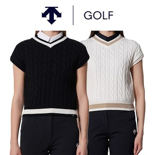 【DESCENTE】GOLF 迪桑特 女士 施華洛世奇高爾夫球背心 麻花針織背心(白色/黑色)