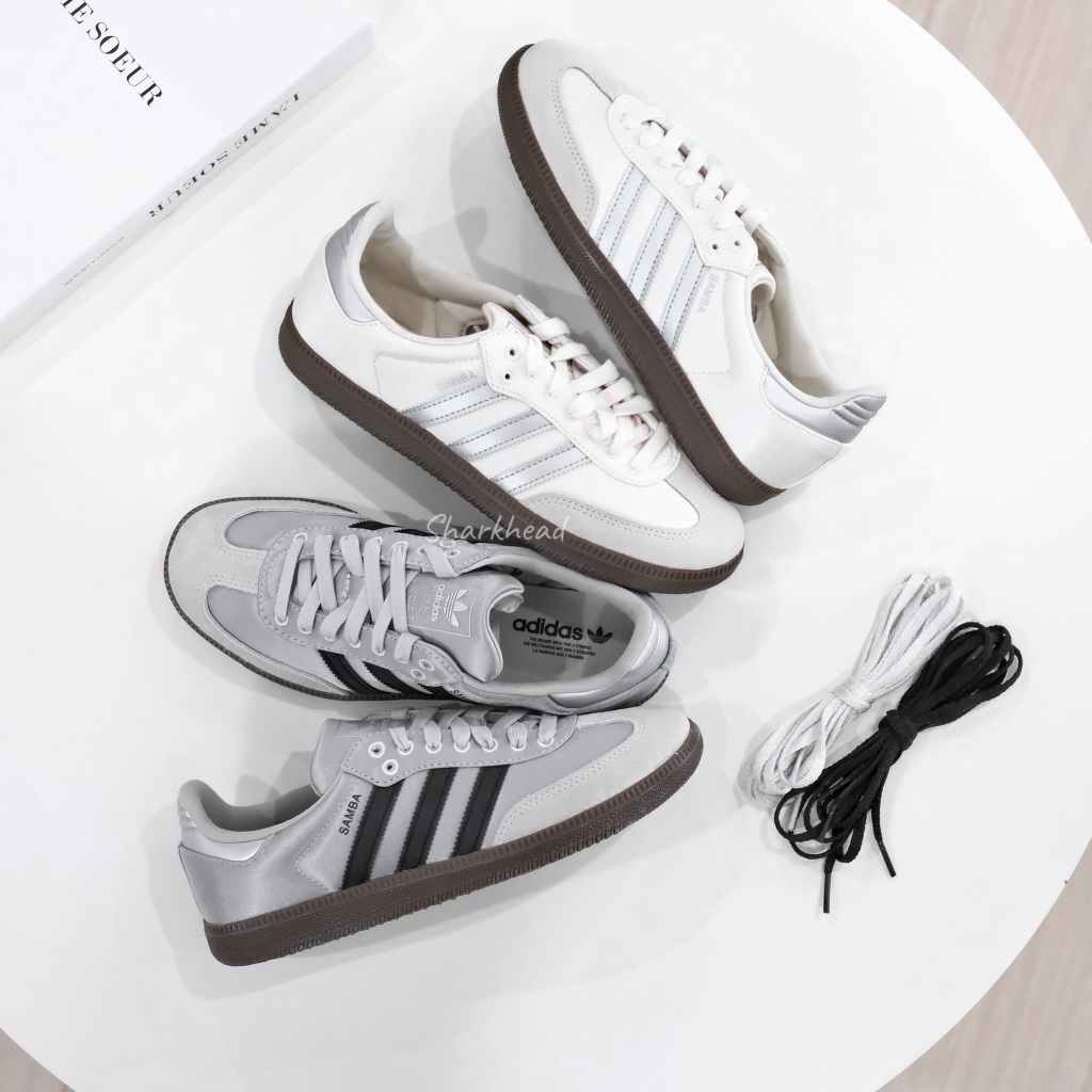 【Sharkhead】現貨 Adidas Samba 灰藍 奶油 焦糖底 皮革 復古 德訓鞋 KJ3279 KJ3280