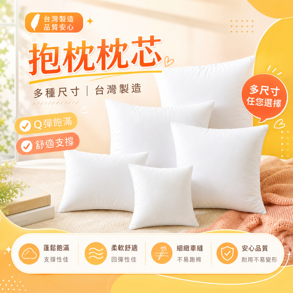 枕心 抱枕心 抱枕 枕頭 現貨 抱枕芯 台灣製 多種尺寸 水洗 枕芯 可客制尺寸 MIT