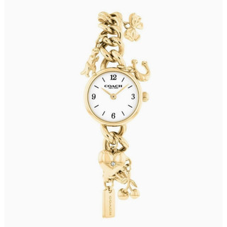 COACH 時尚 金色不鏽鋼吊飾 圓型白麵造型女錶-22mm(CO14504648)